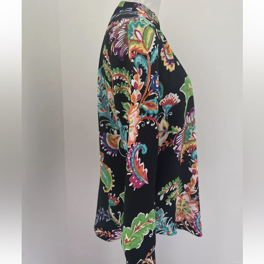 LAUREN Ralph Lauren Botanical Print Black Popover Tunic Top - Picture 2 of 6